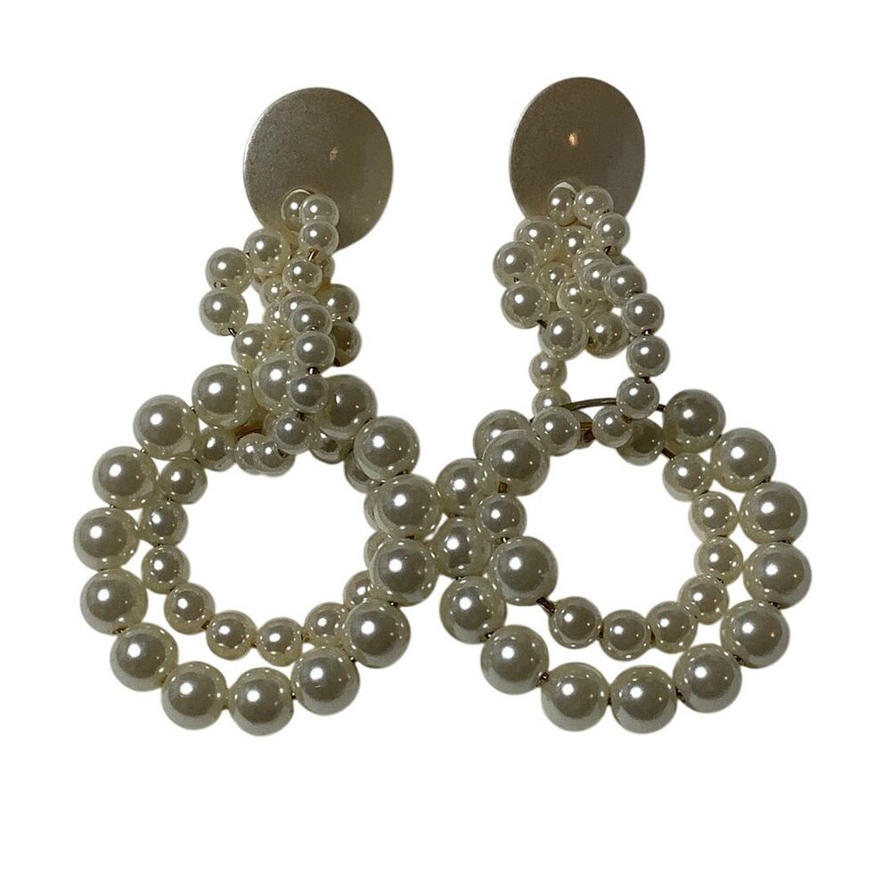 Lele Sadoughi *READ White Loop-De-Loop Faux Pearl Hoop Earrings Bridal A30-6